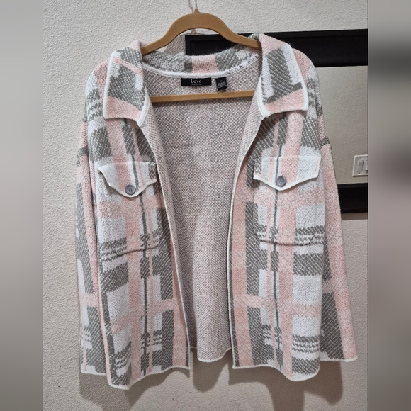 Love Ever After Plaid Knit Sweater/Shacket Soft Cozy Pink Gray Size XL - EUC - Picture 2 of 7